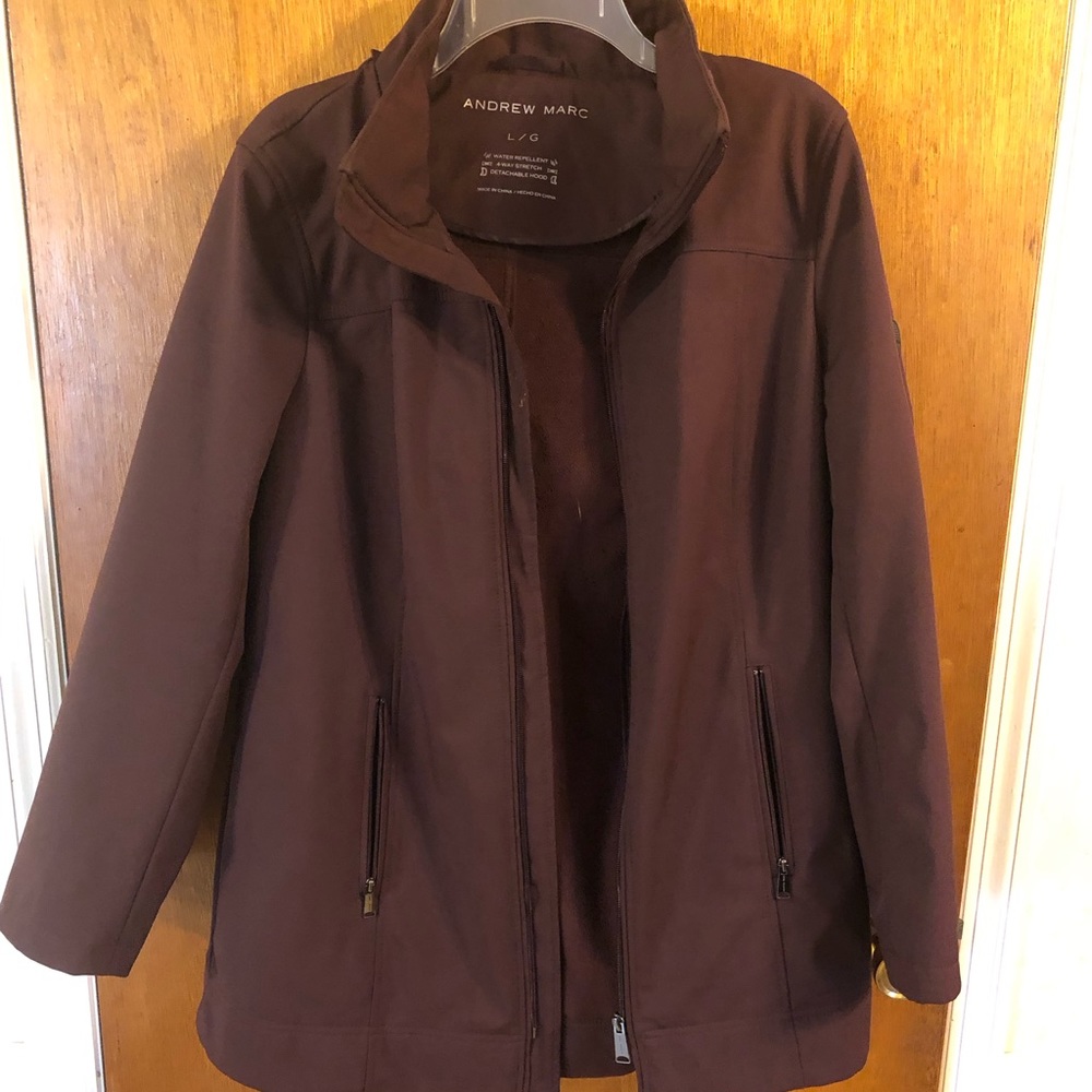 Andrew Marc Maroon Jacket with a detachable hood, Sz L